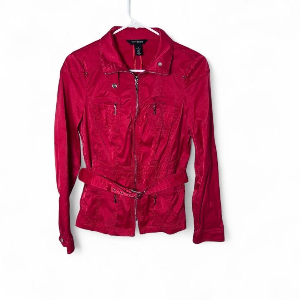 WHBM Red Pink Chic Utility Zip Up Blazer Jacket Size 4